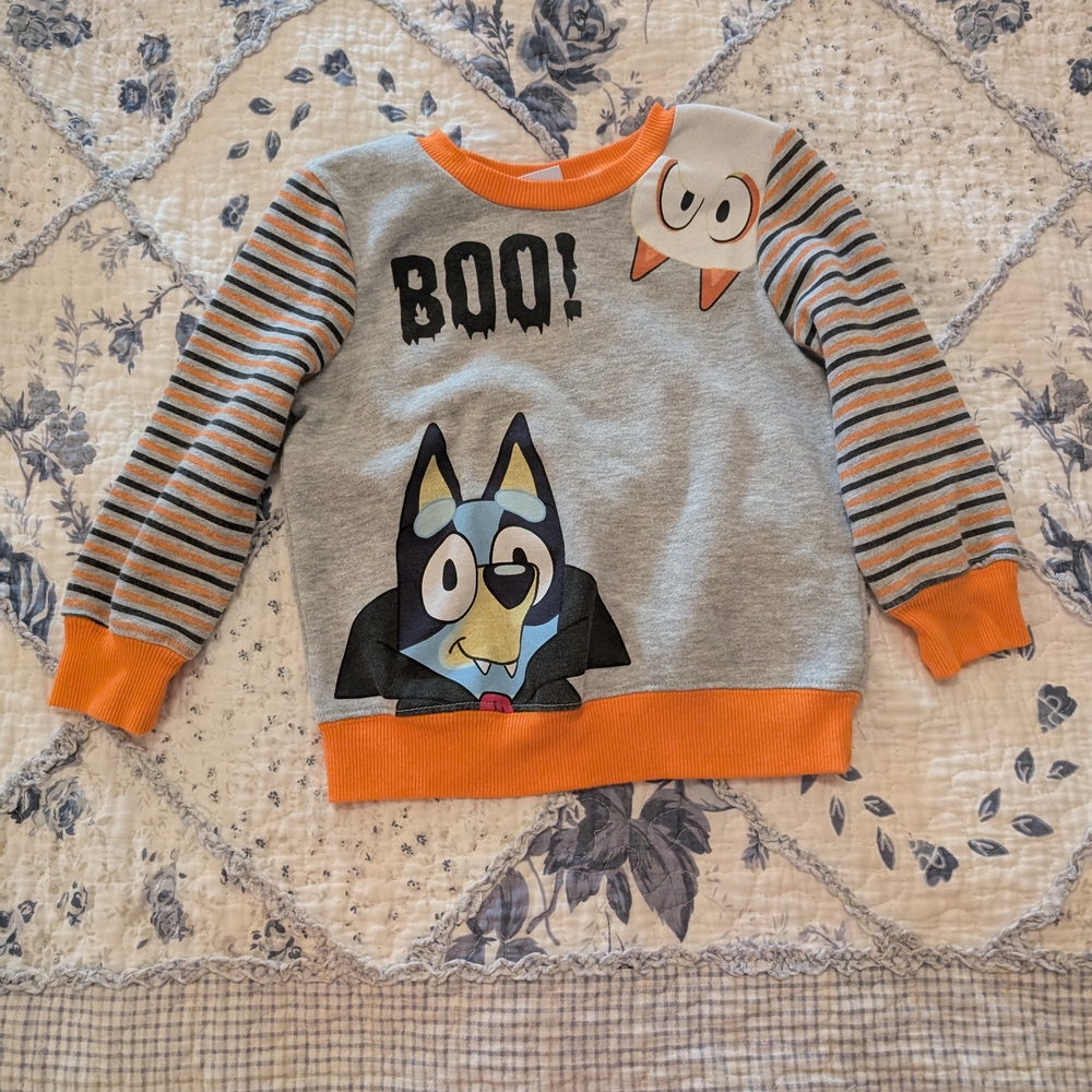 Kids Bluey Halloween Boo! Sweat Shirt - Gray and Orange - Picture 1 of 2